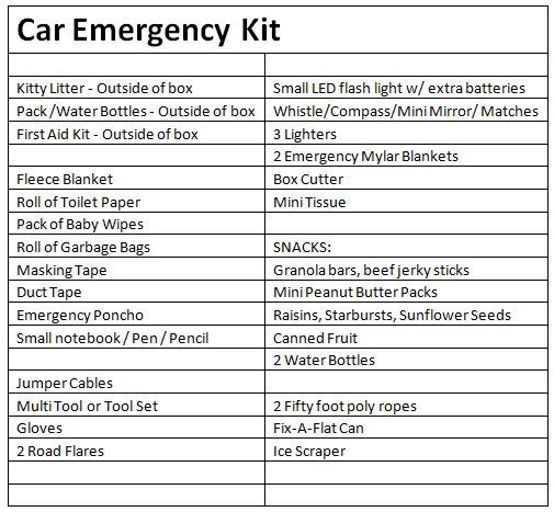 Car survival deals kit list