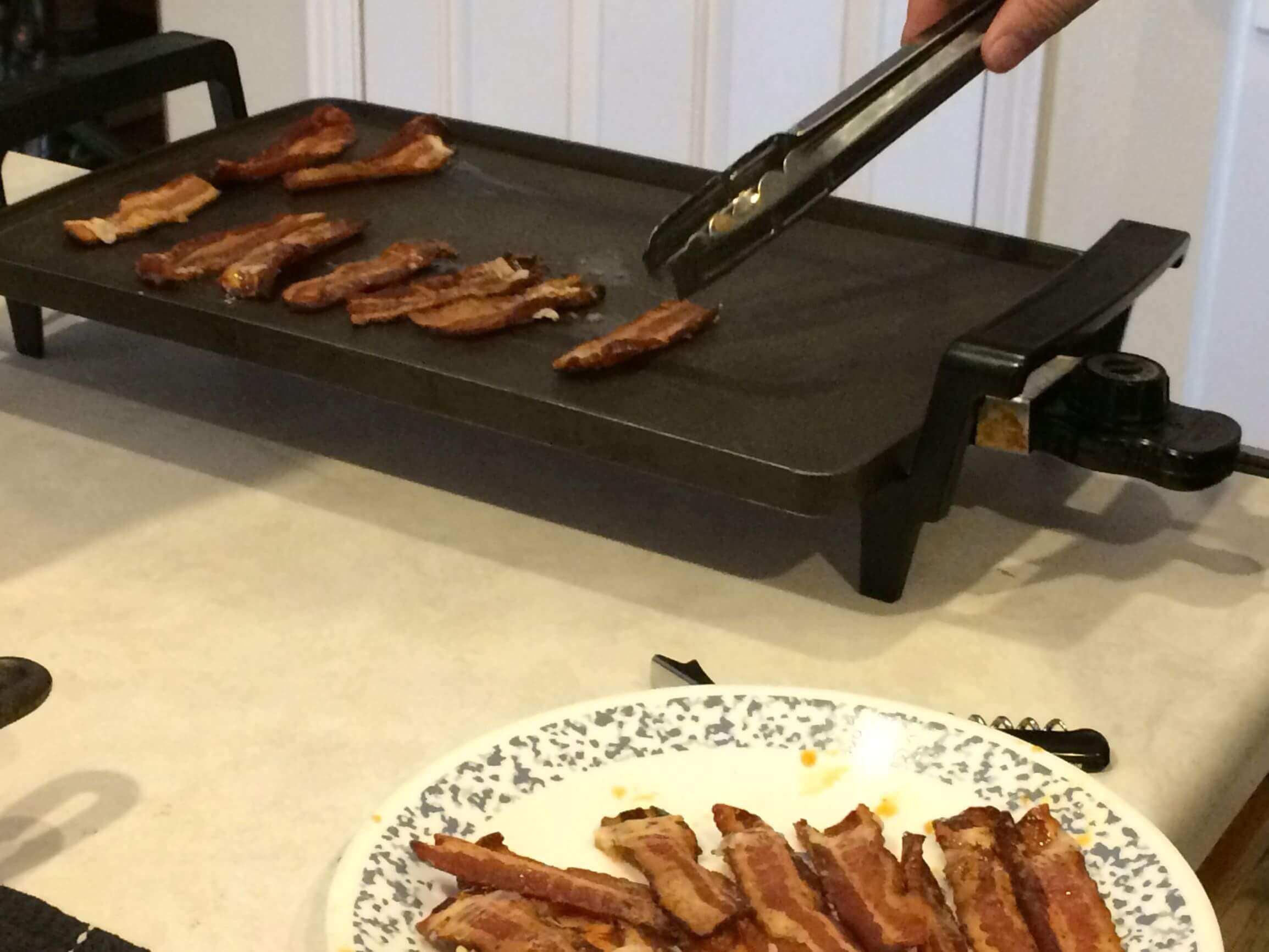 Toasted home canned bacon on the grill